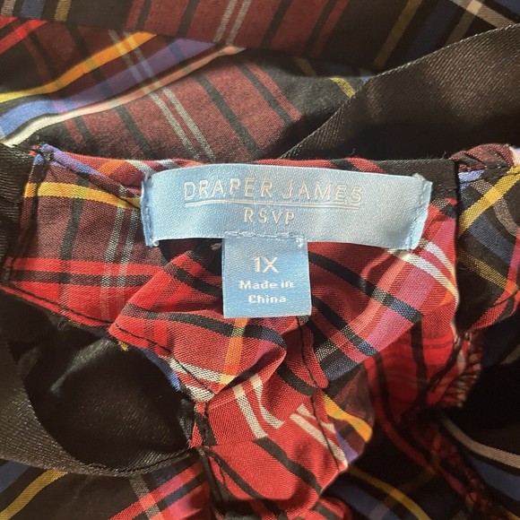 Draper James RSVP Red Black Bow Back Dress Plaid Size 1X Preppy Southern a3 - Picture 5 of 8